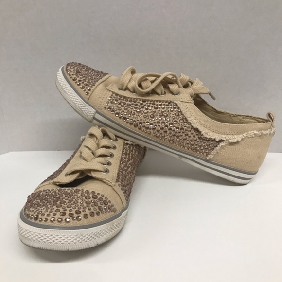 Gianni‎ Bini 8.5 Tan Rhinestone Sneakers - Picture 1 of 8